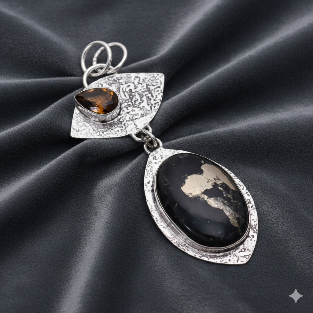 3.5″ Apache Gold Smoky Quartz Pendant 925 Sterling Silver Handmade Gemstone Boho