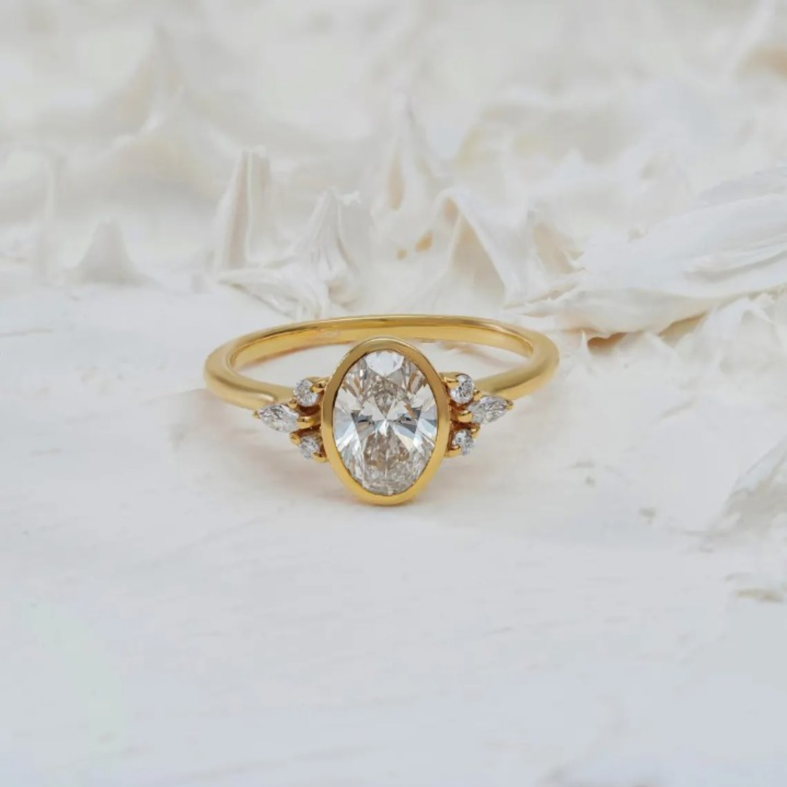 1 Carat Oval Cut Lab Grown Diamond Engagement Ring | 14k Yellow Gold VVS VS
