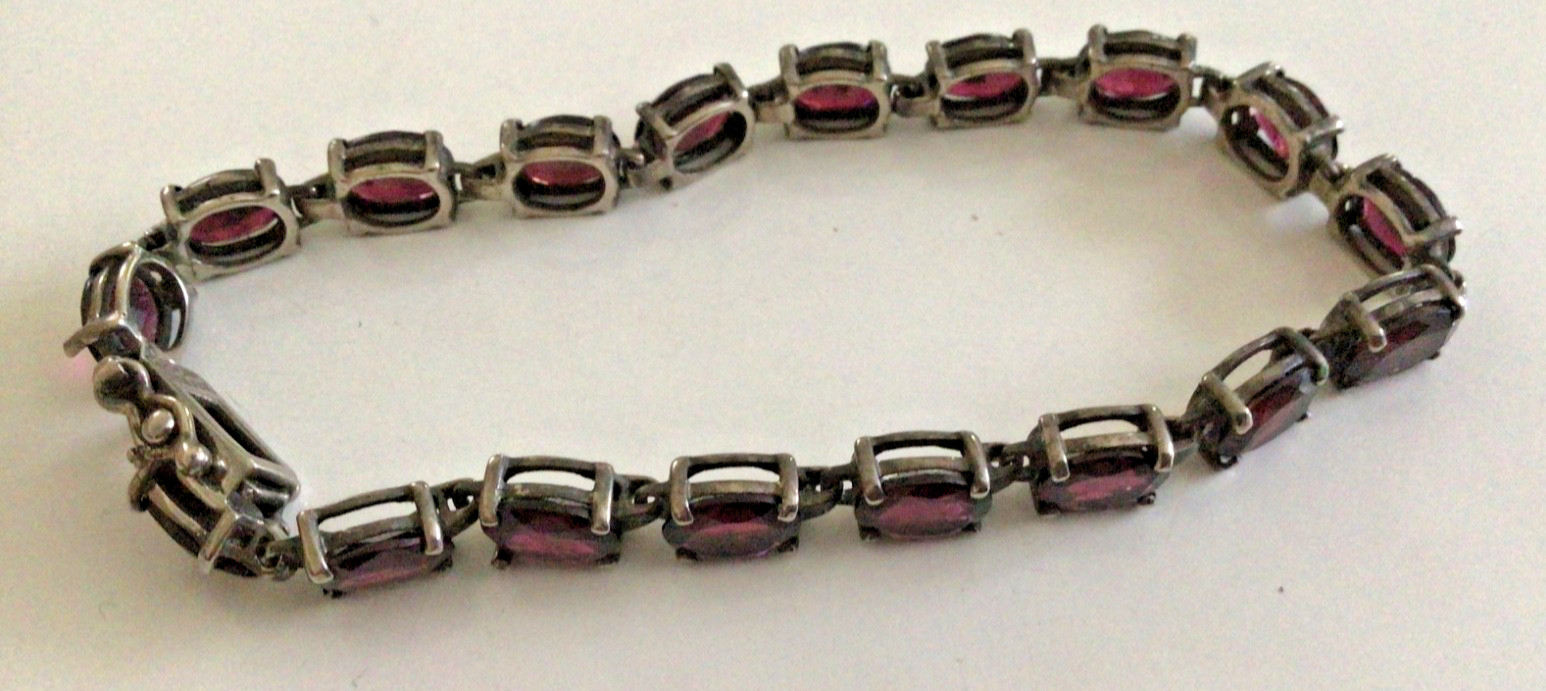 STERLING SILVER & GARNET 8” BRACELET – MARKED 925 CNA THAILAND