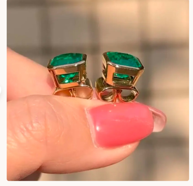Natural Emerald 4Ct Emerald Cut Solitaire Stud Earring 14k Yellow Gold Plated