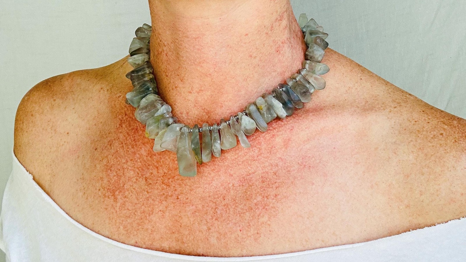 Blue Fluorite Necklace. Handmade Sterling Silver Jewelry. Adjustable With Chain.