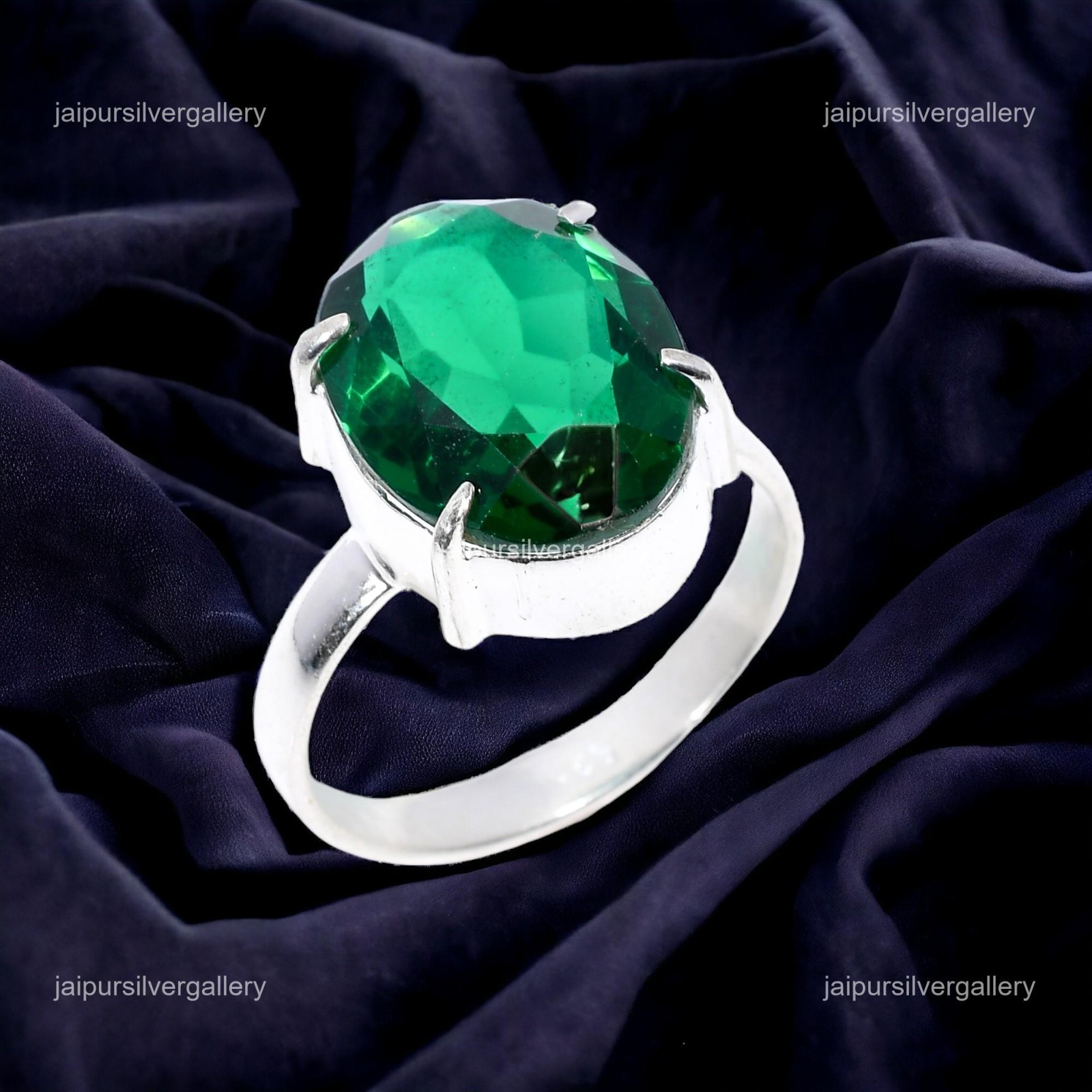 Sterling Silver Emerald Stone Dainty Statement Stackable Ring Jewelry Size 10