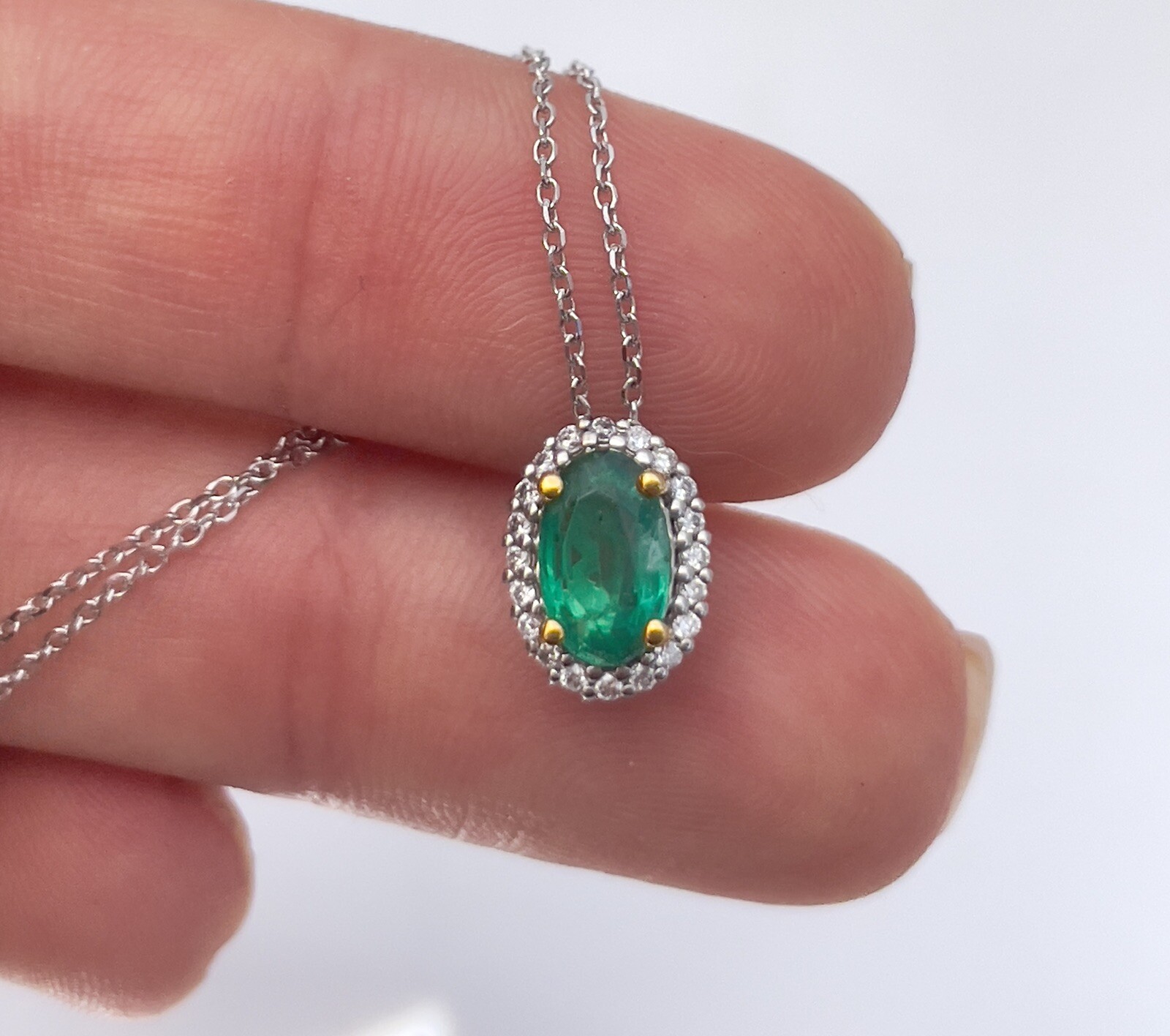 NATURAL Certified Emerald Diamond Pendant 0.88cttw Neon Green 14K White Gold NEW