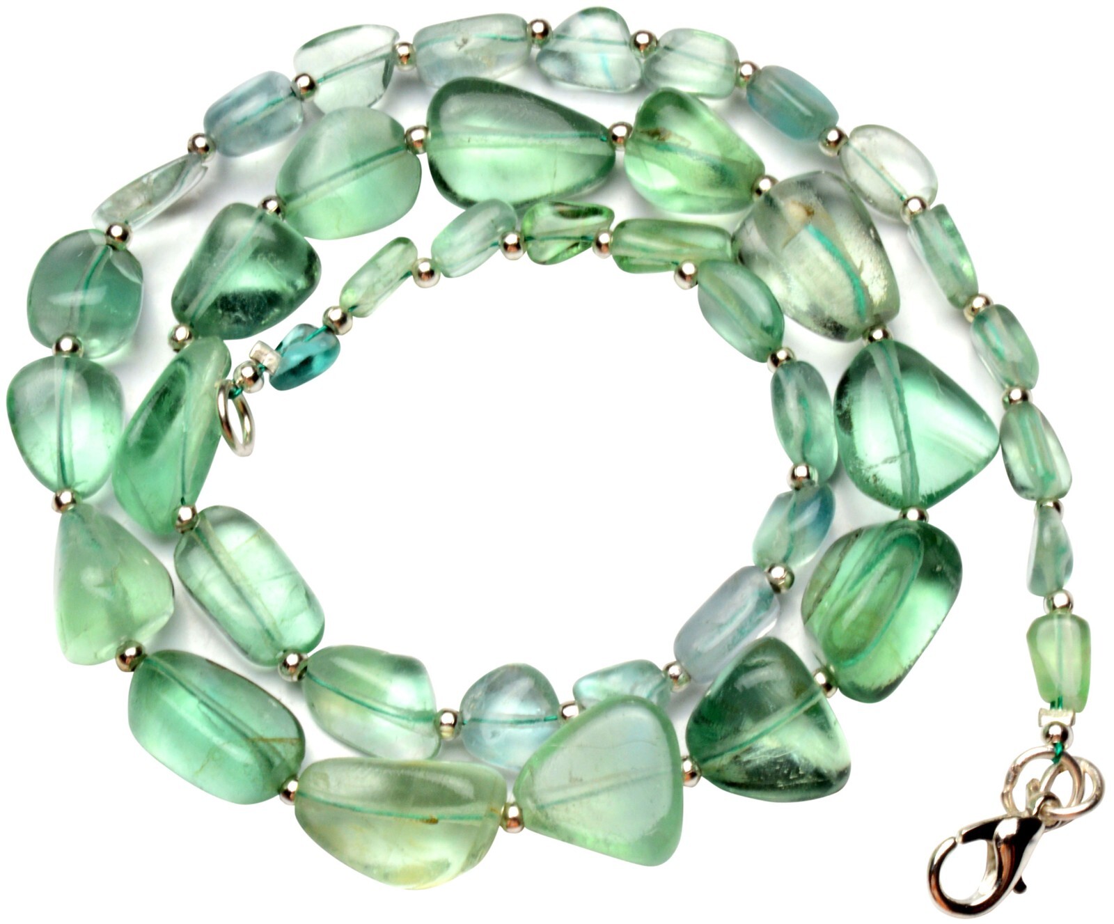 Emerald Green Fluorite Gem Beads 17.5″ Necklace 7 to 13 mm Size Beads