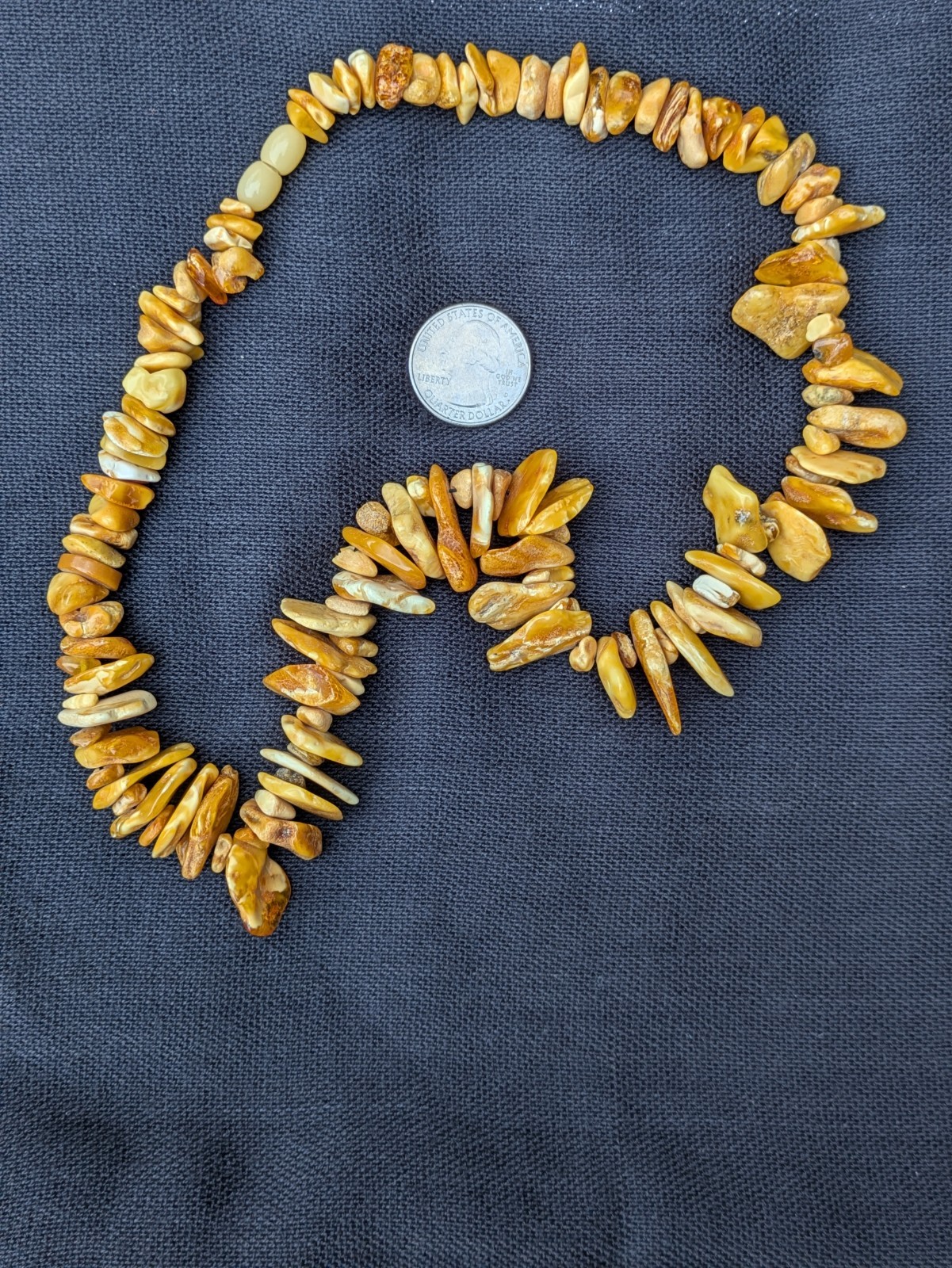 Egg Yolk Butterscotch Amber Beaded Necklace ~ 50 g, 21″ Strand Nugget Beads D83