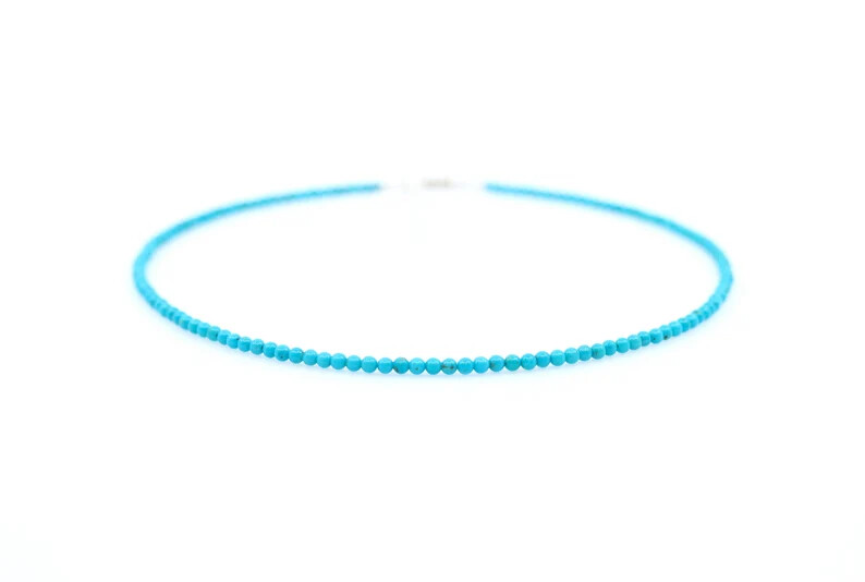 Small 3mm Thin Round Sleeping Beauty Vivid Sky Blue Turquoise Necklace Choker
