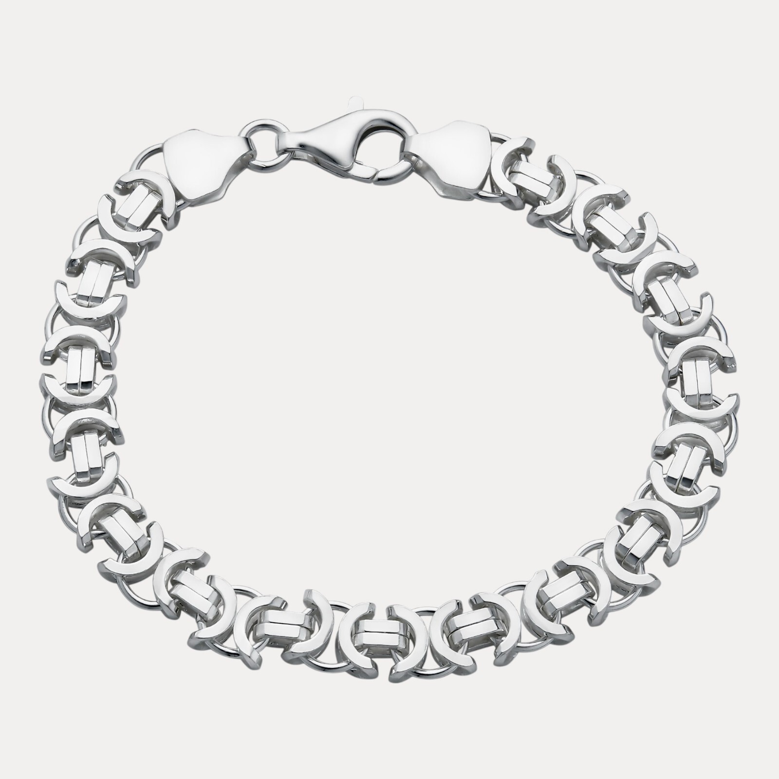 8mm Flat Byzantine Link Bracelet – Real Solid 925 Sterling Silver MADE IN ITALY