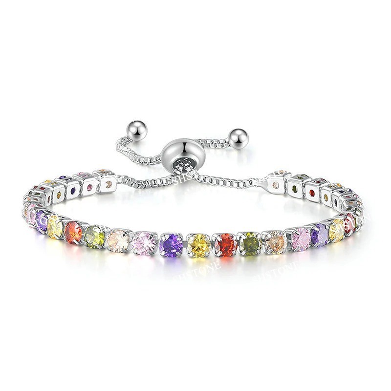 925 Sterling Silver Luxury Color Crystal Bracelet 18cm Women’s Chain Jewelry