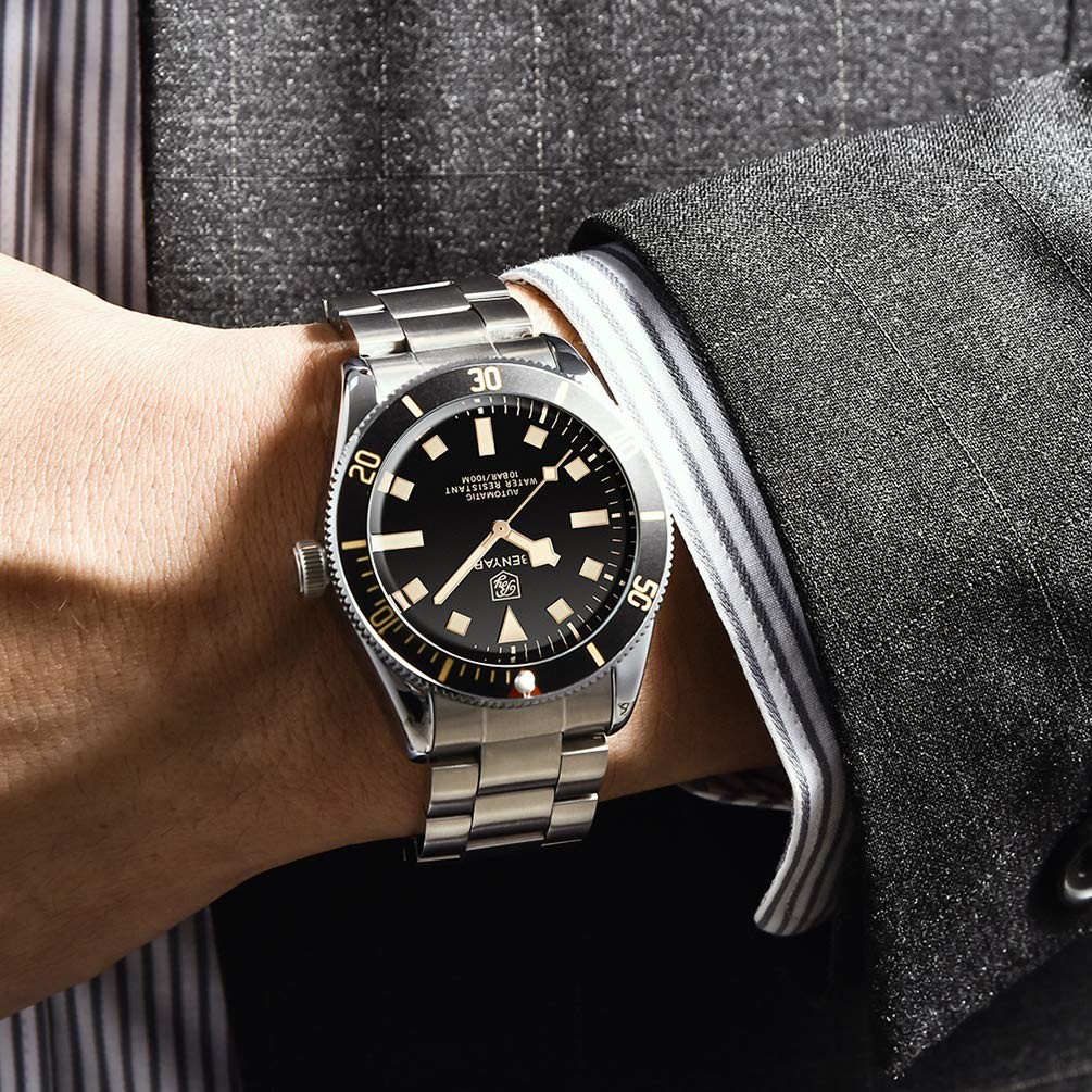 Mens Automatic Watch 42mm Stainless Steel Mechanical Waterproof 100M Diver Bezel