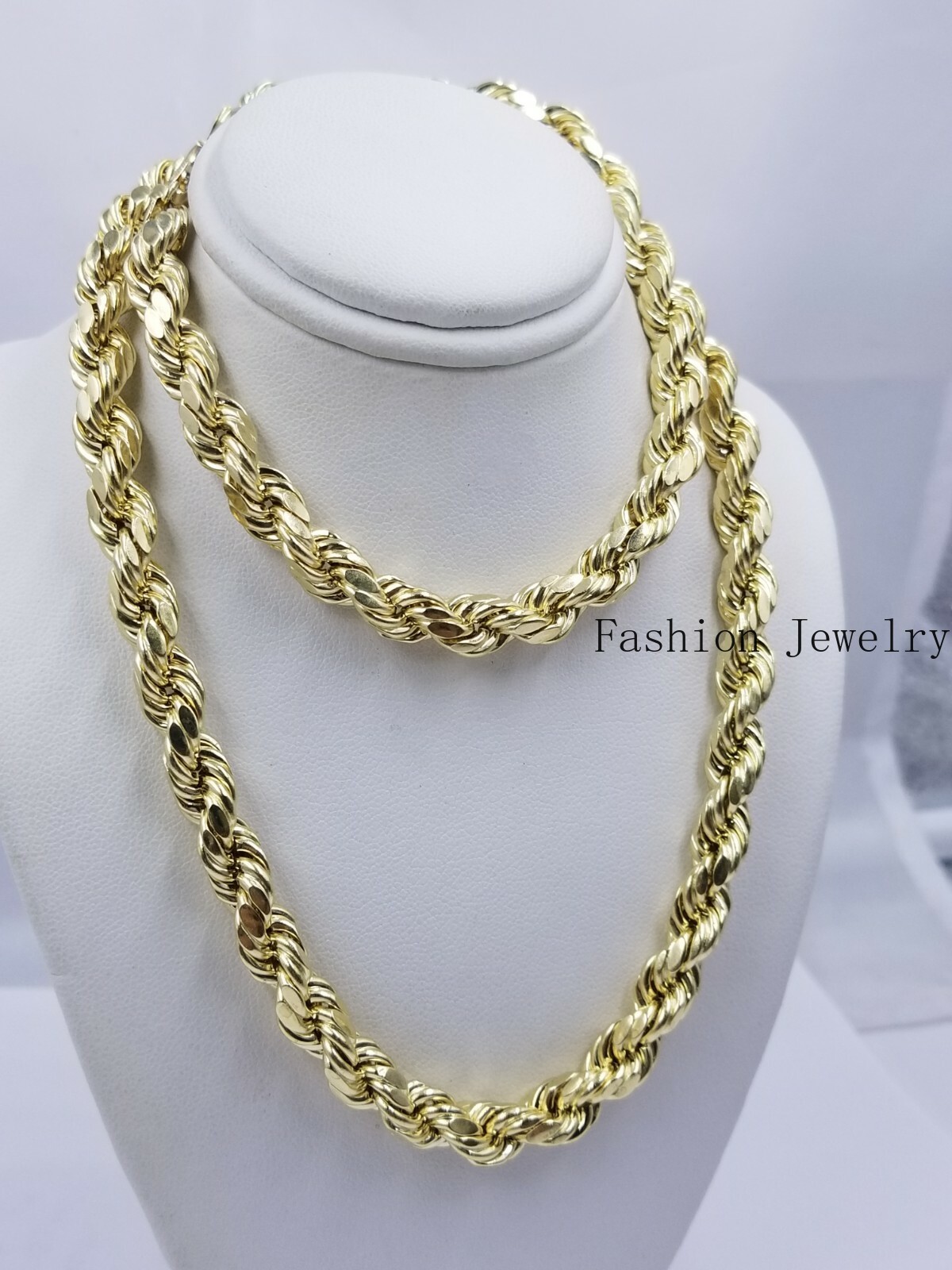 Real 10k Gold Rope Necklace Mens Chain 8mm 18″-30″ Inch Yellow Gold Diamond Cuts