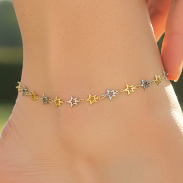 Elegant Gold Color Star Anklet 18K Gold Plated Designer Anklet Handmade Jewelry