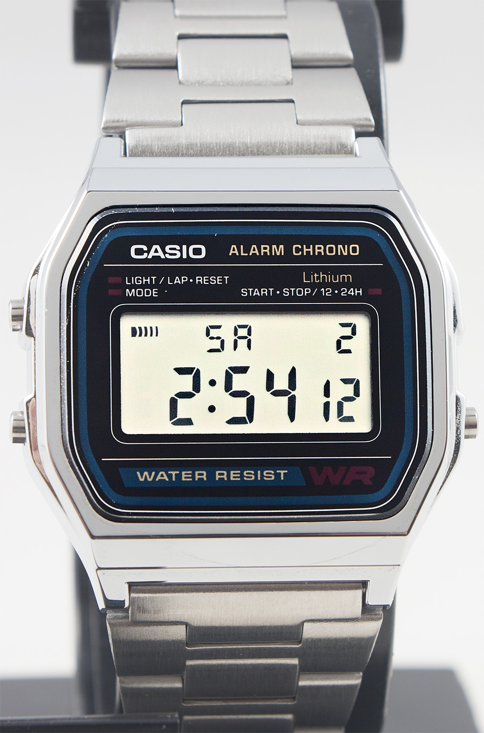Casio A158W-1 Digital Steel Band Watch Stainless Alarm Stopwatch Casual New