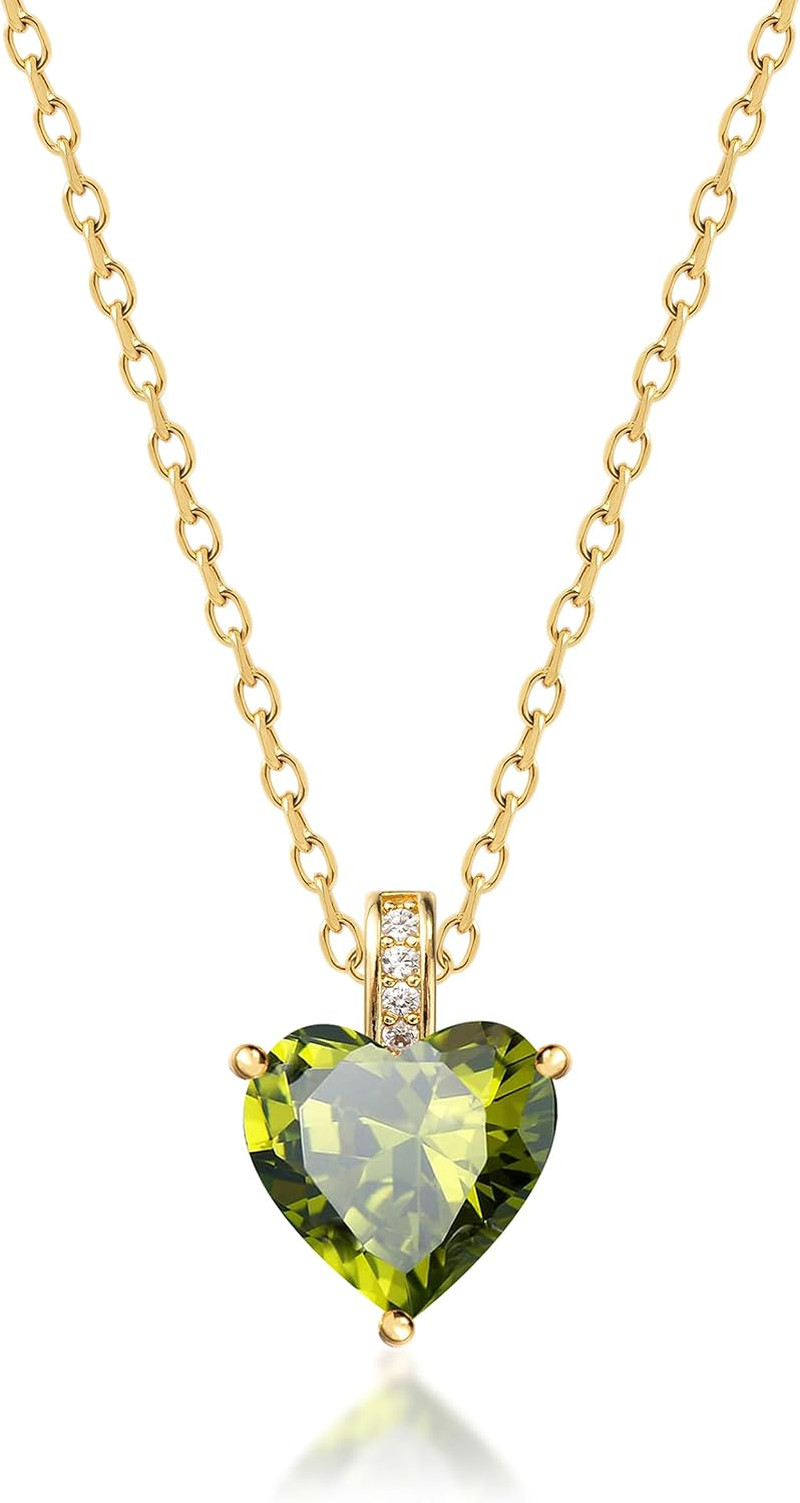 Genuine Birthstone Necklace for Women, Heart Love 08-August Birthstone
