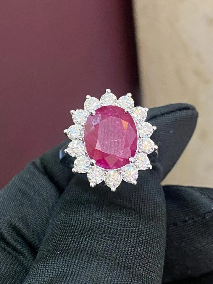 GLI Certified 4.24 Ct Oval Natural Ruby Diamond Wedding Ring 950 Platinum 6 7 8