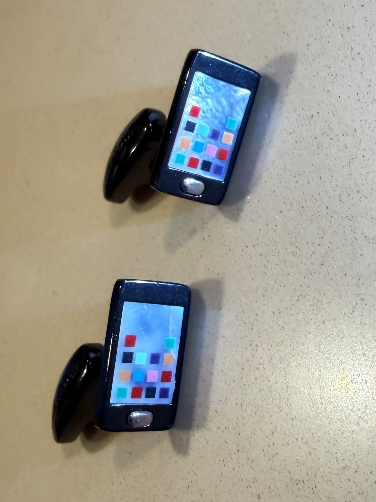 PAUL SMITH MAINLINE MEN’S BLACK SMARTPHONE CUFFLINKS, MULTI-COLOR ENGRAVED LOGO