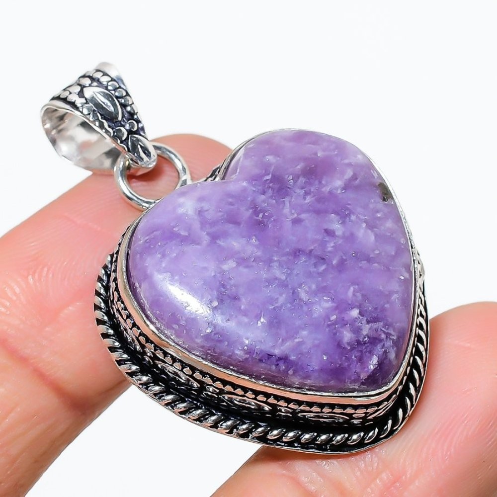 Natural Lepidolite Gemstone Handmade 925 Sterling Silver Pendant 1.69″ l866