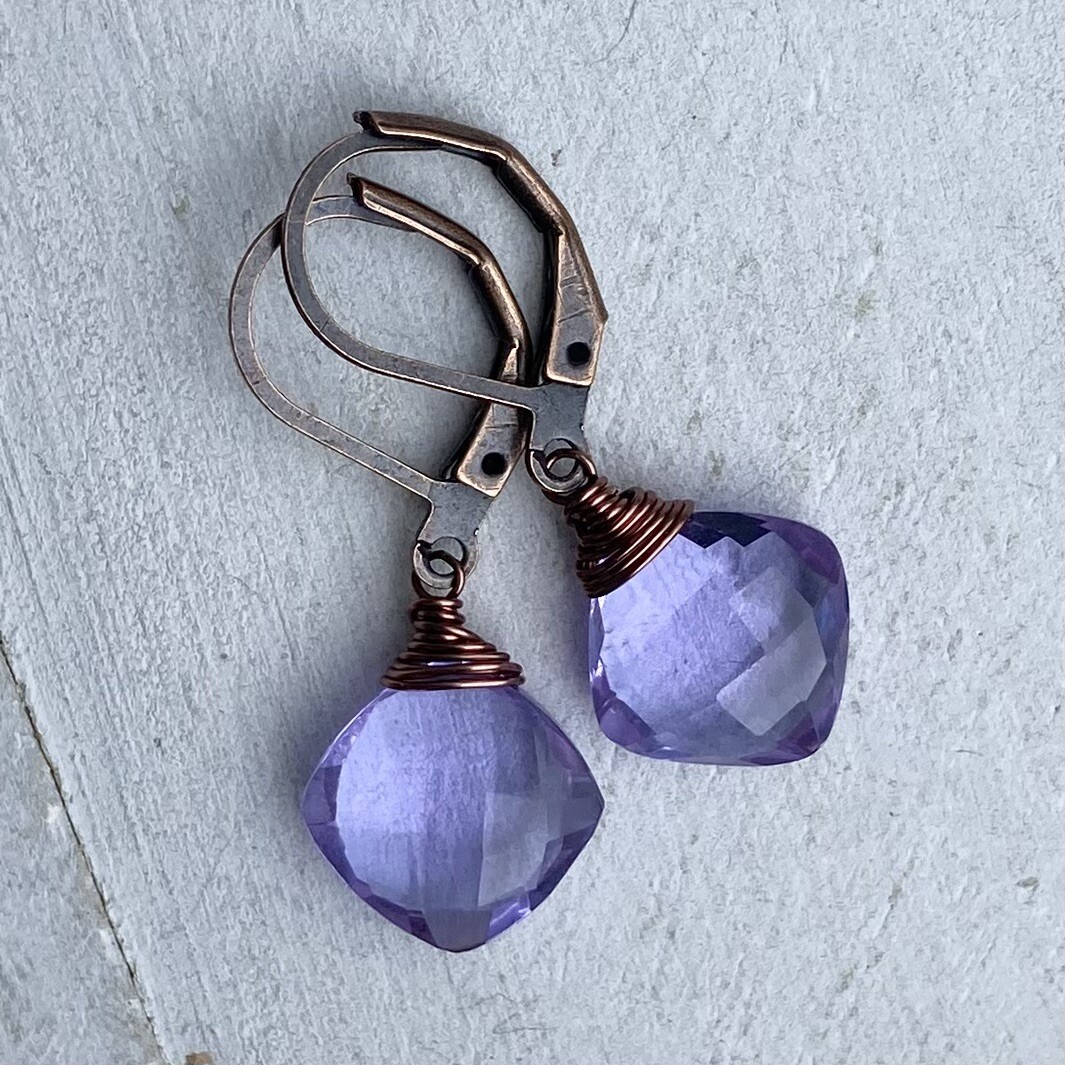 Min Favorit Purple Hydro Quartz & Copper Artisan Wire Wrapped Earrings