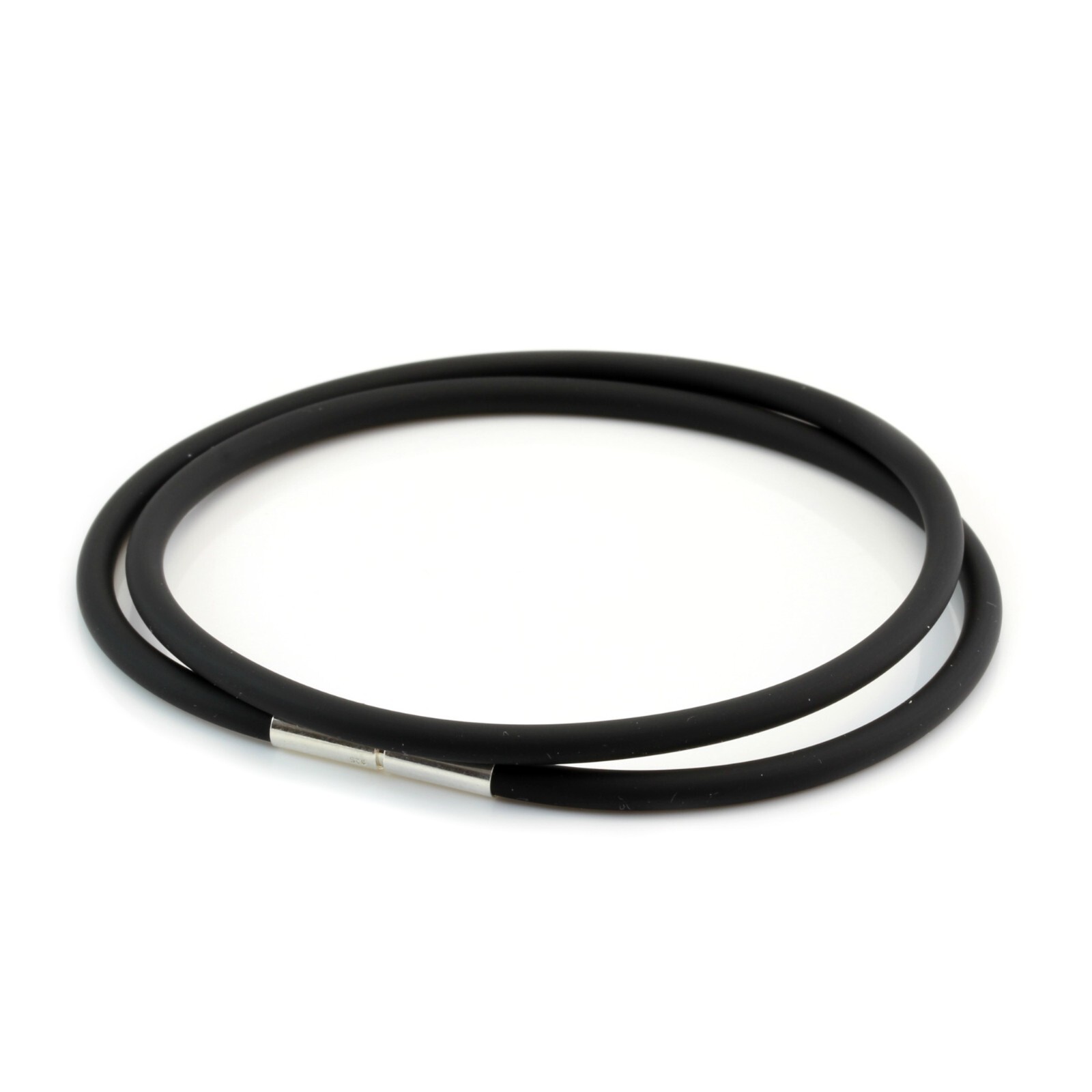 Men’s/Ladies Double Wrap Rubber Bracelet–3mm Black rubber–Sterling Silver Clasp