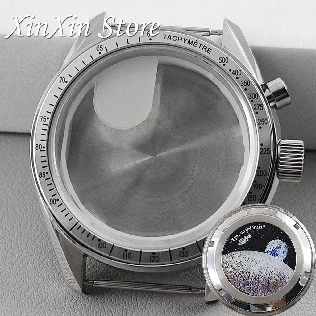 39.7mm MEN’s WATCH Case MOON Pattern Back CHRONOGRAPH For VK63A VK63 VK64 QUARTZ