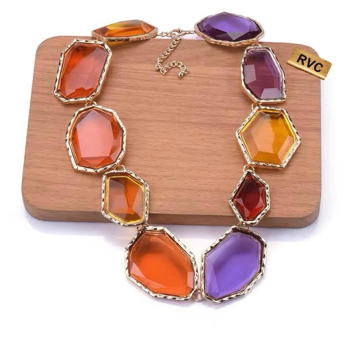 Multicolor Geometric Resin Choker & Earrings Set Statement Necklace Women NEW