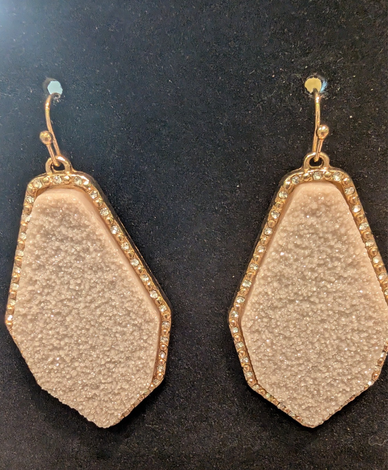 Ladies Beige, Gold, and Crystals Dangle Earrings