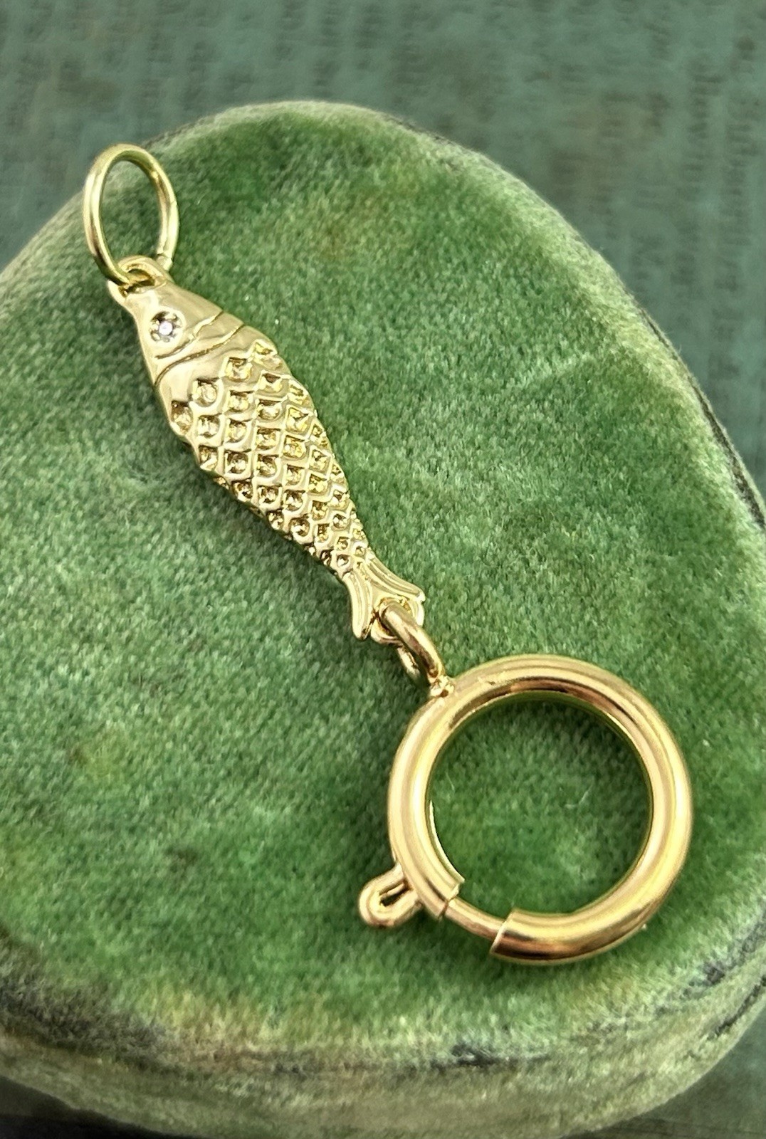 Fish Charm Holder Spring Ring Clasp Nautical Pendant Gold Plated Jewelry
