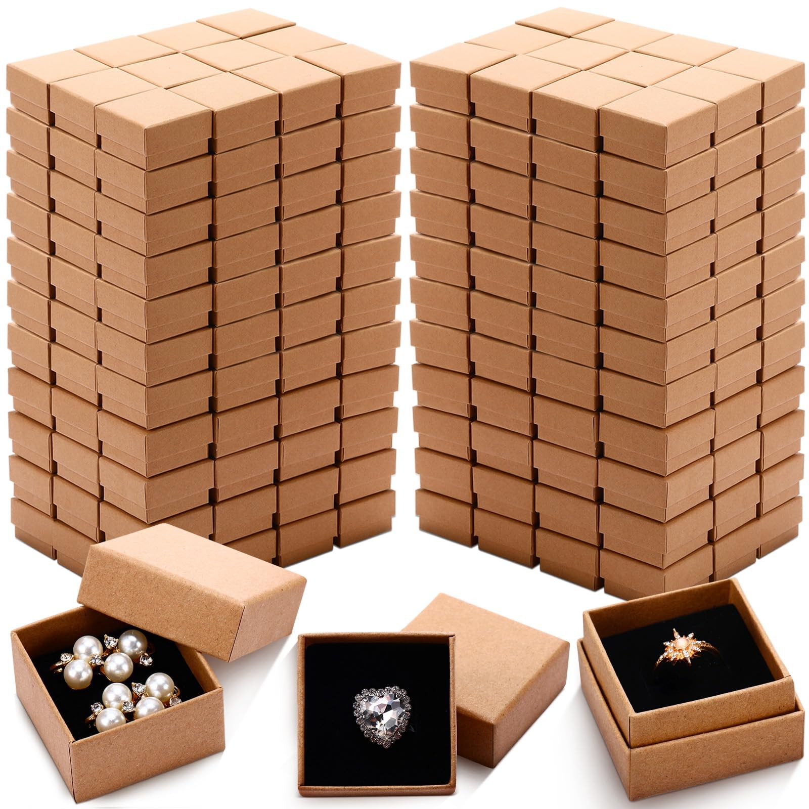 120 Pieces Small Ring Box Bulk 2 X 2 X 1.2 Inch Square Cardboard Kraft Jewelry B