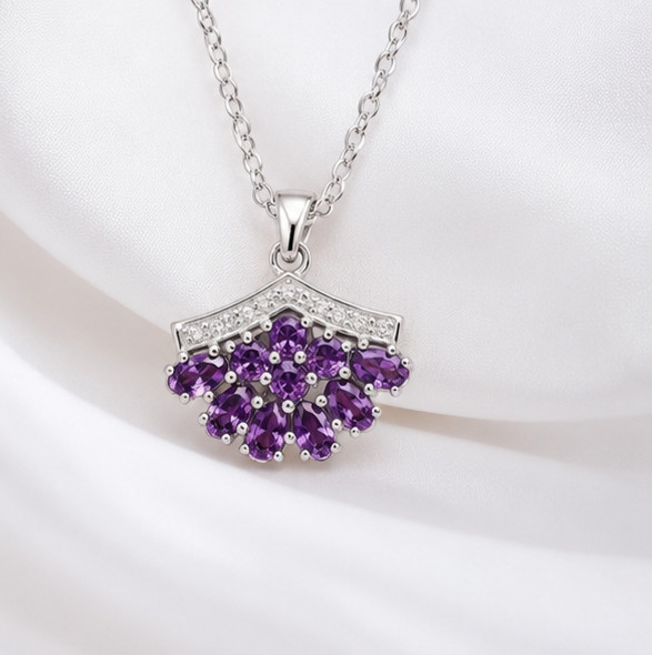 2Ct Oval Cut Simulated Amethyst Stunning Pendant Necklace 14K White Gold Plated