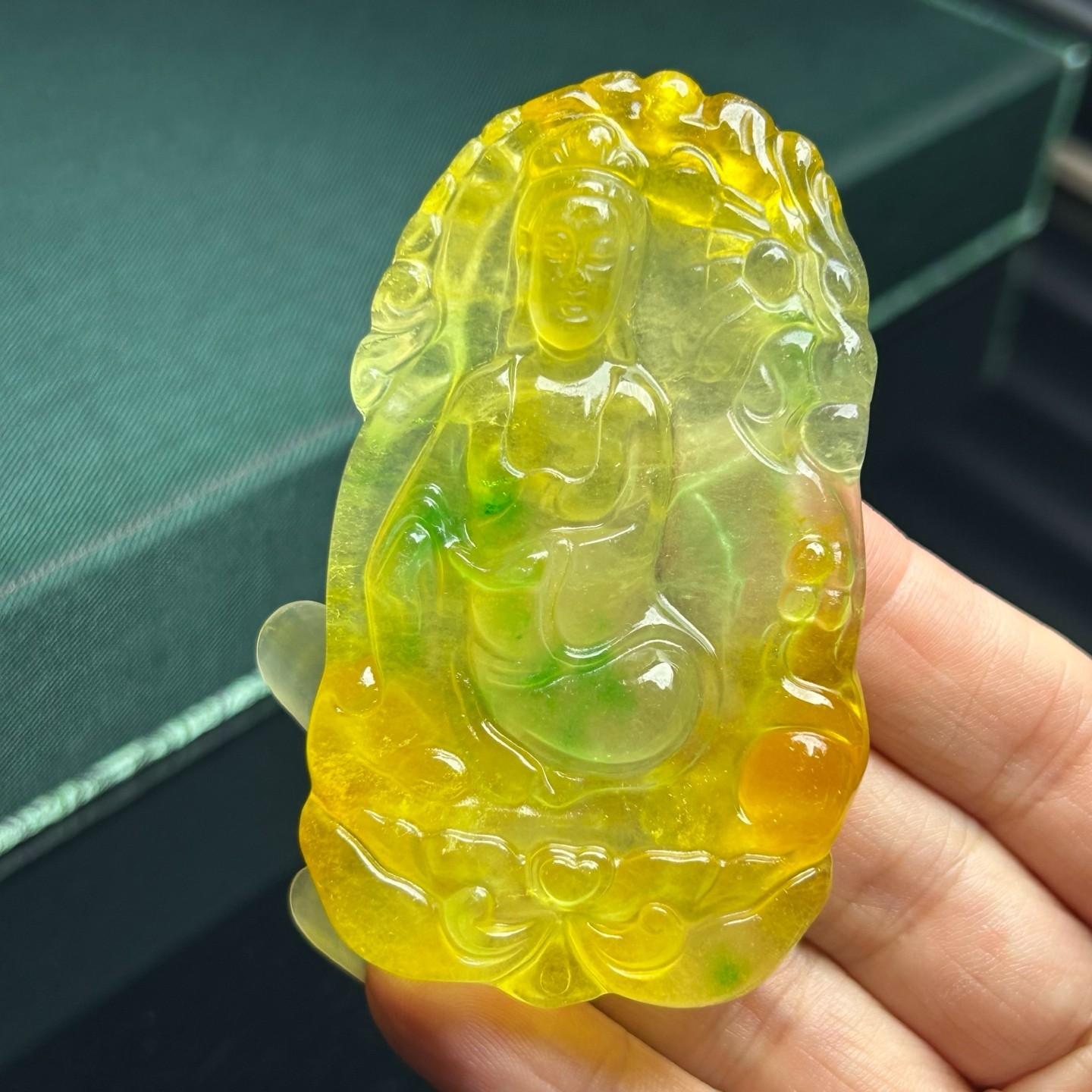 Nature ice yellow Burmese jade Jadeite Carved dragon Kwan-yin Pendant&Necklaces