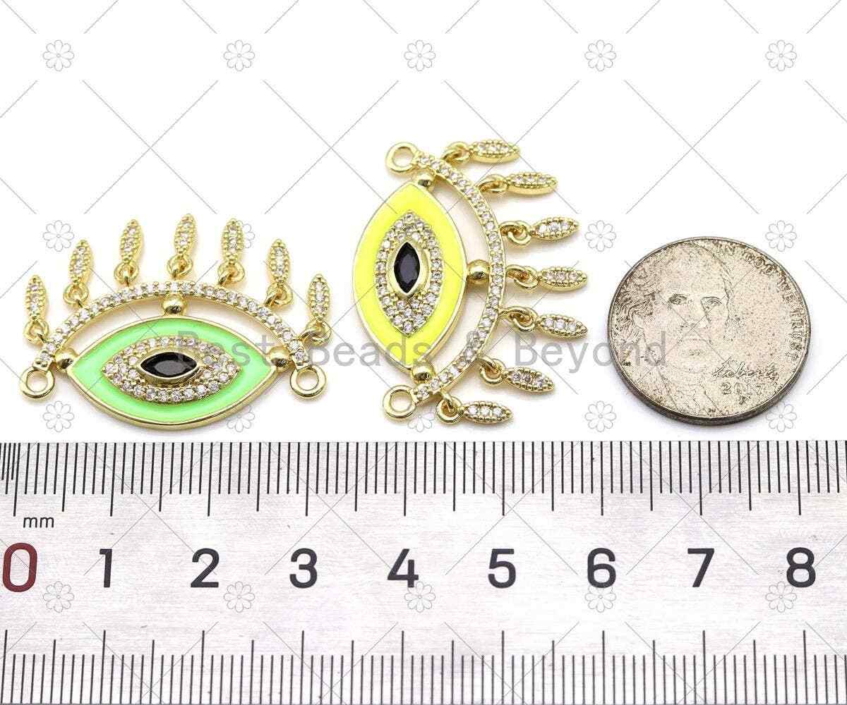 CZ Micro Pave Enamel Colorful Evil Eye With Teardrop Shape Pendant, 18K Gold