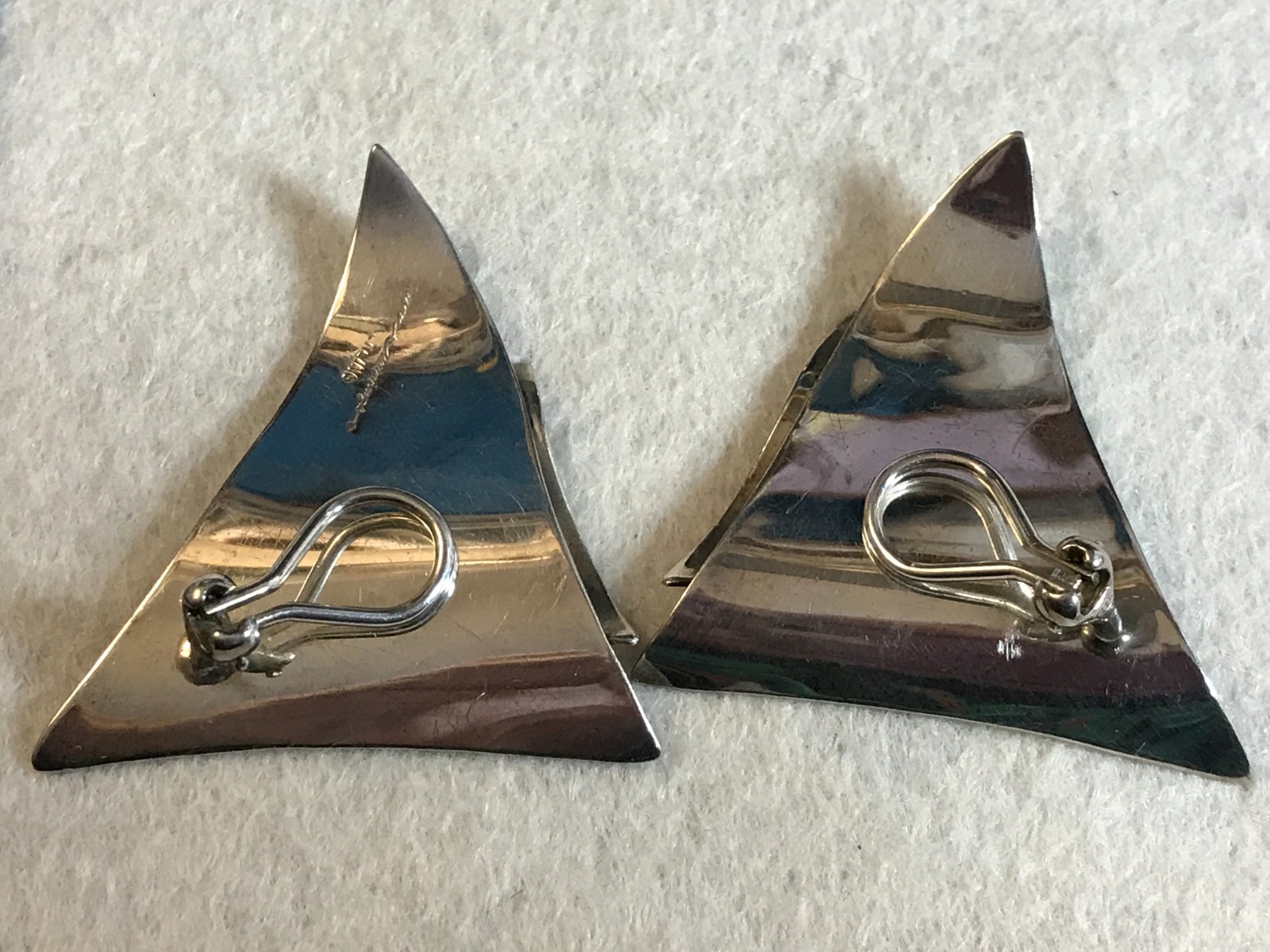 Sterling Silver Large Abstract Modern Triangular SUSAN CUMMINGS Clip Earrings