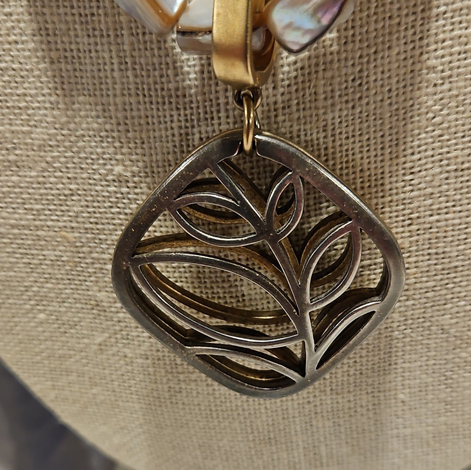 Premier Design Reversible Gold Silver Pendant Mother Of Pearl Beaded Necklace