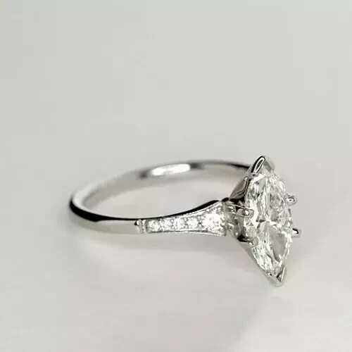 2.00 Ct White Marquise Cut Moissanite Solid 14k White Gold Engagement Ring