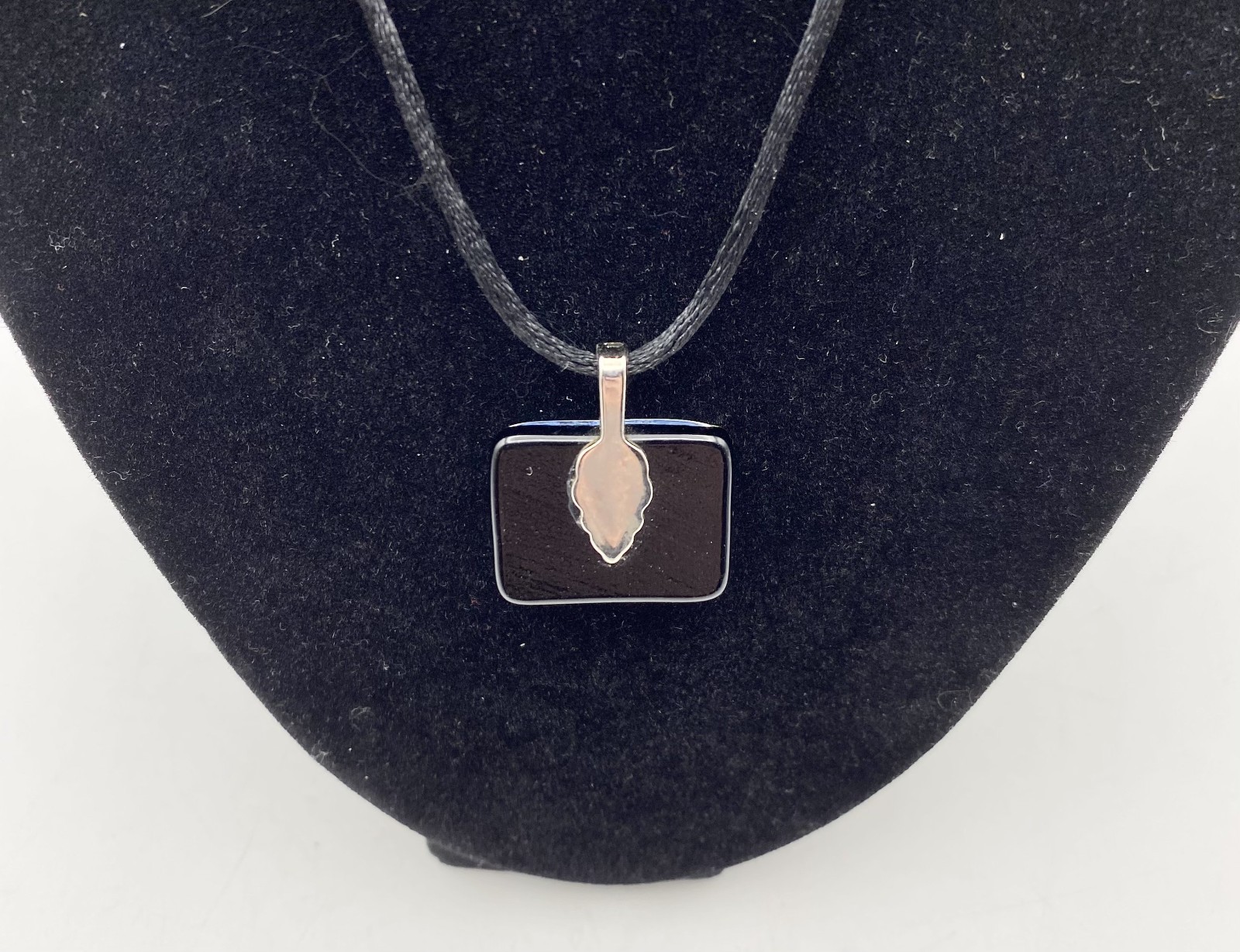 Artisan Dichroic Glass Necklace Rectangle Blue Green Gold Black Cord
