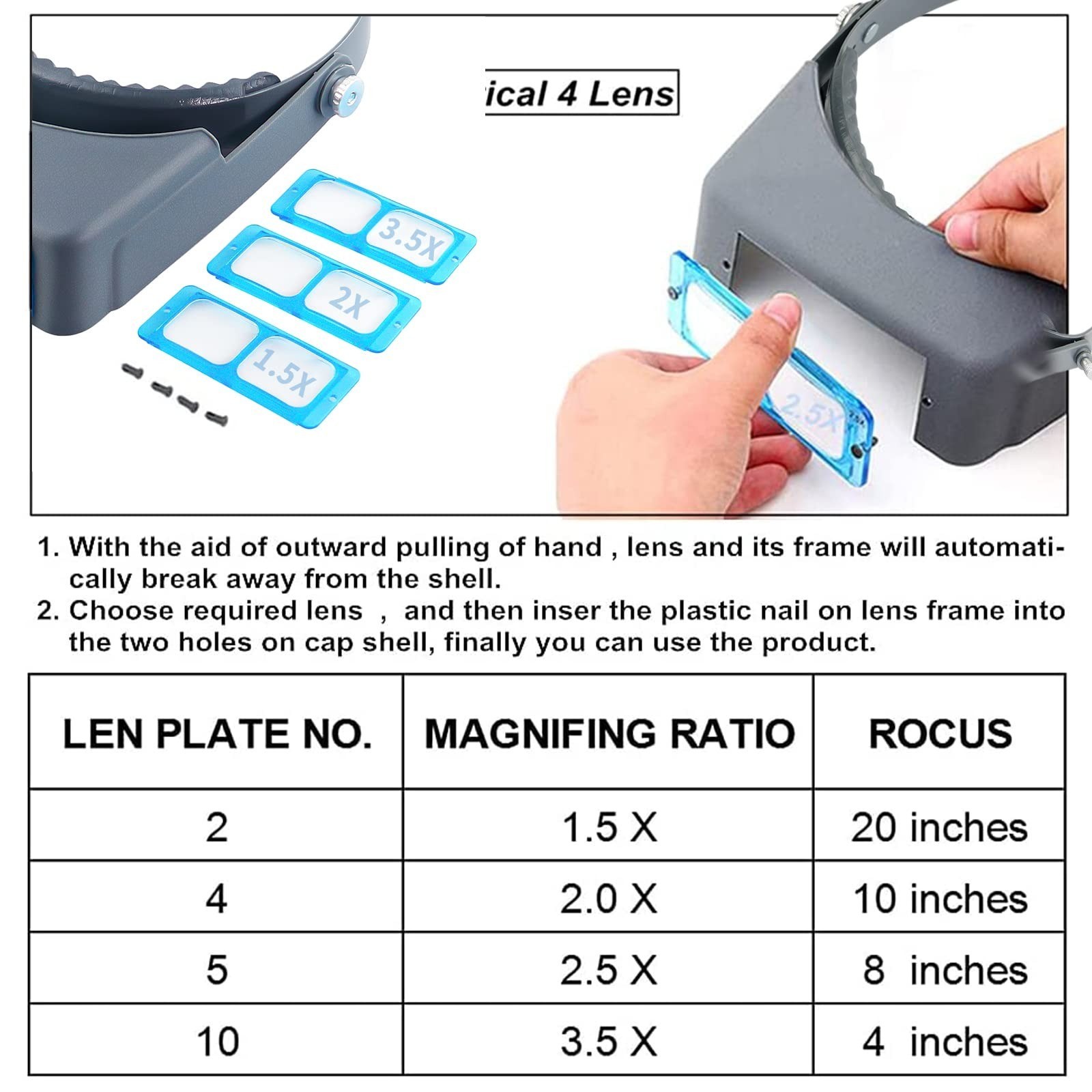Headband Magnifier Head-Mounted Reading Magnifying Glass Opitcal Glass | The 4 l