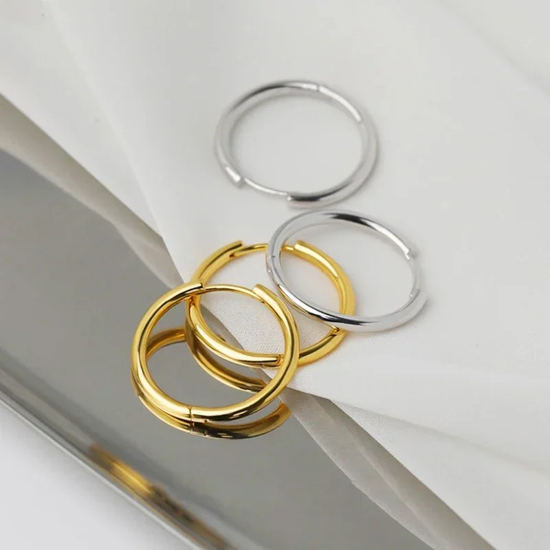 Black Hoop Earrings Stainless Steel Punk Gothic Smooth Circle Unisex Jewelry