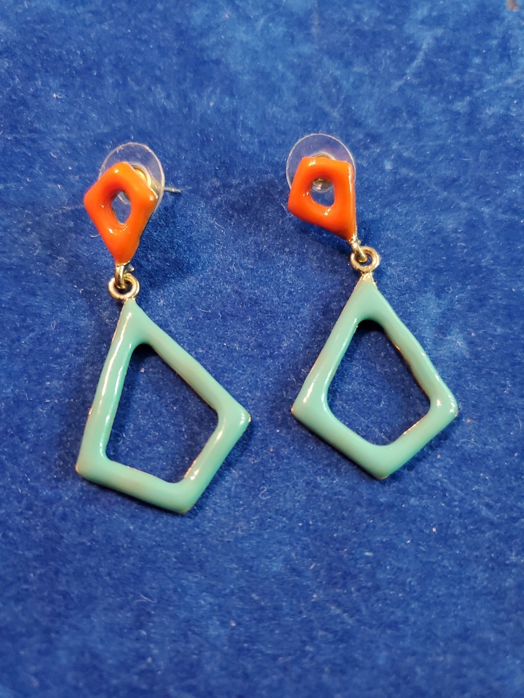 Metal And Enamel Earrings Green And Orange