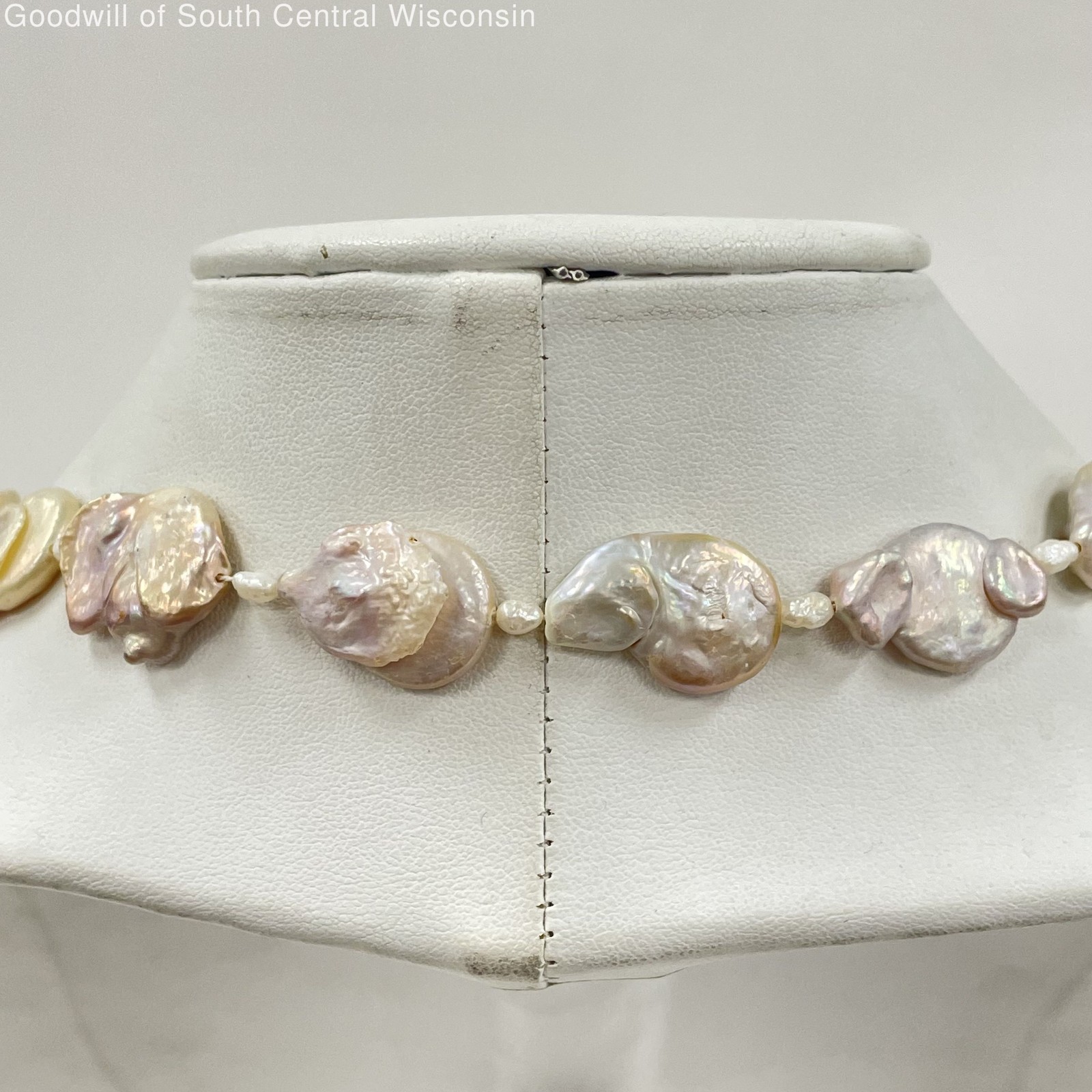 Iridescent Large Baroque Pearl Necklace W/ Small Pearl Accent Beads, 28″