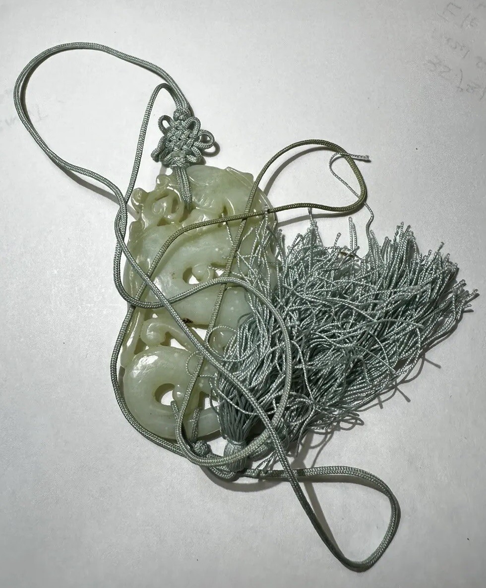 Carved Green Serpentine Jade Color Chinese Dragon Cord 28″ Necklace DA5