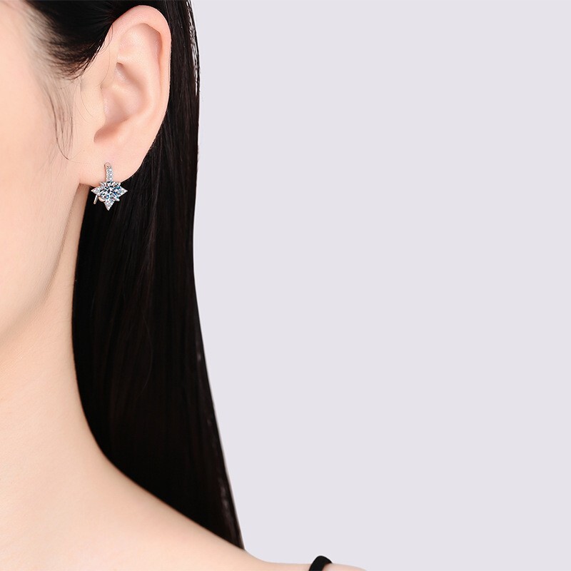 2.5ct Moissanite Star Dangle Drop Hoop Earrings White Gold Plated in 925 Silver