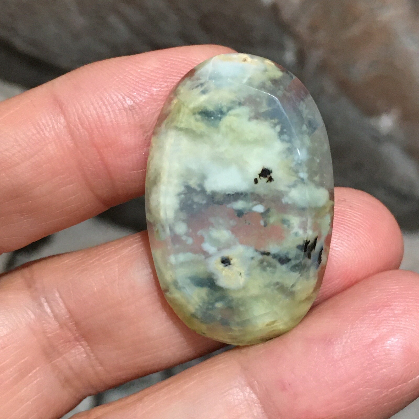 33.5×21.7×6.7mm Rare Aegean Green Opal Oval Faceted Cabochon Picture Stone