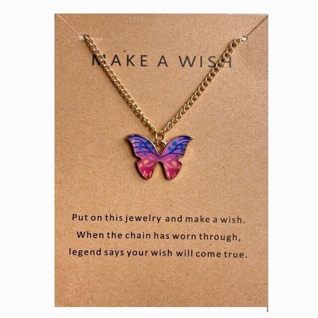 Butterfly Necklace Pendant For Women Girls GIFT Make A Wish Love