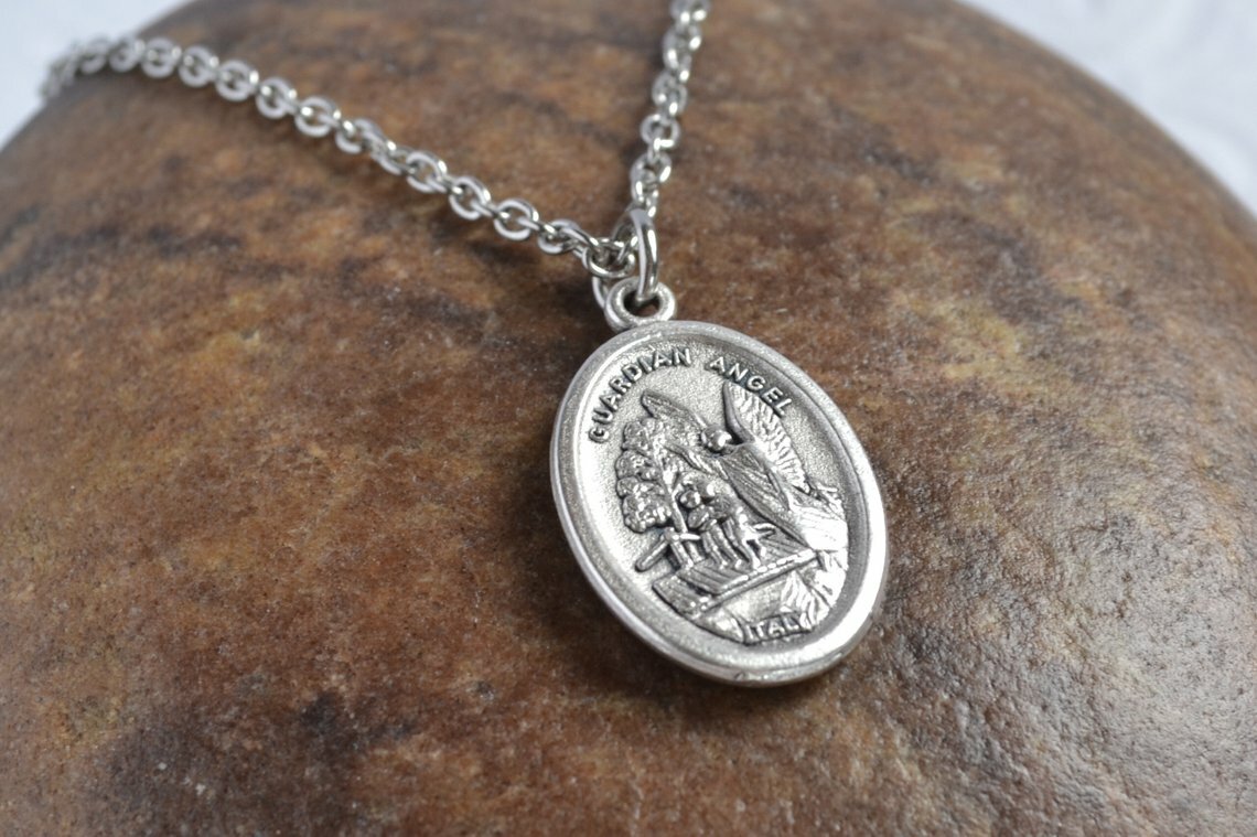 925 sterling silver 18″ necklace ST MICHAEL PRAY GUARDIAN ANGEL PENDANT 2 SIDED