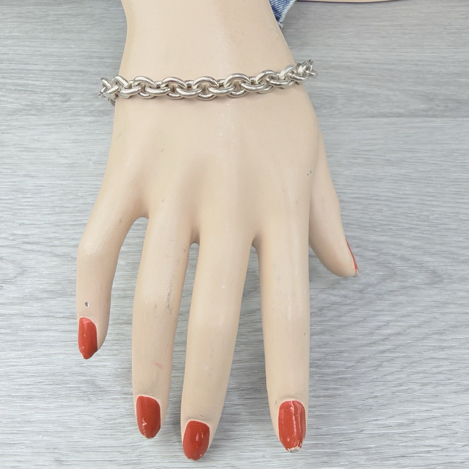 Sterling Silver 925 Chunky 7+mm Rolo Link Chain Bracelet Signed 24+g