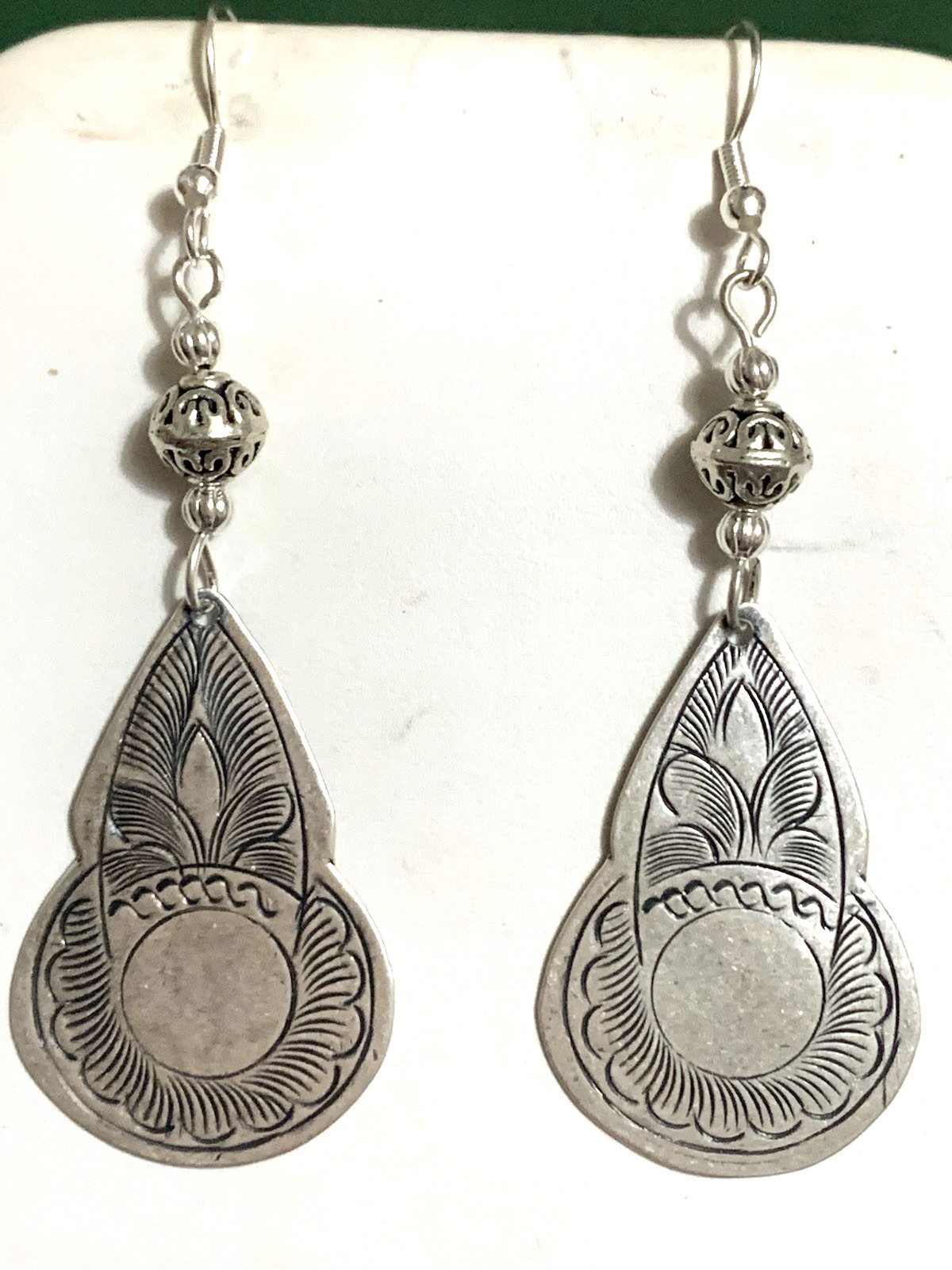 NEW ITEM *LG. ENGRAVED SILVER HILL TRIBE PENDULUM DROP EARRINGS .925 WIRES-NEW
