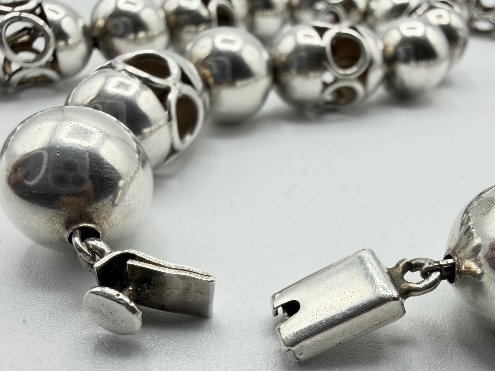 114g VTG Taxco Mexico 925 Sterling Silver Lantern Ball Bead Heavy Necklace 27”