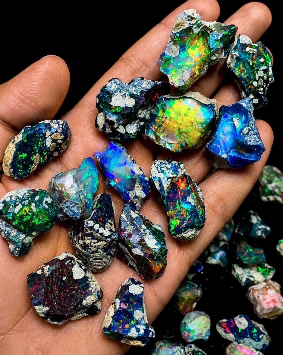 Natural Black Ethiopian Opal Rough Lot Multi Fire Raw Dry Opals Wholesale