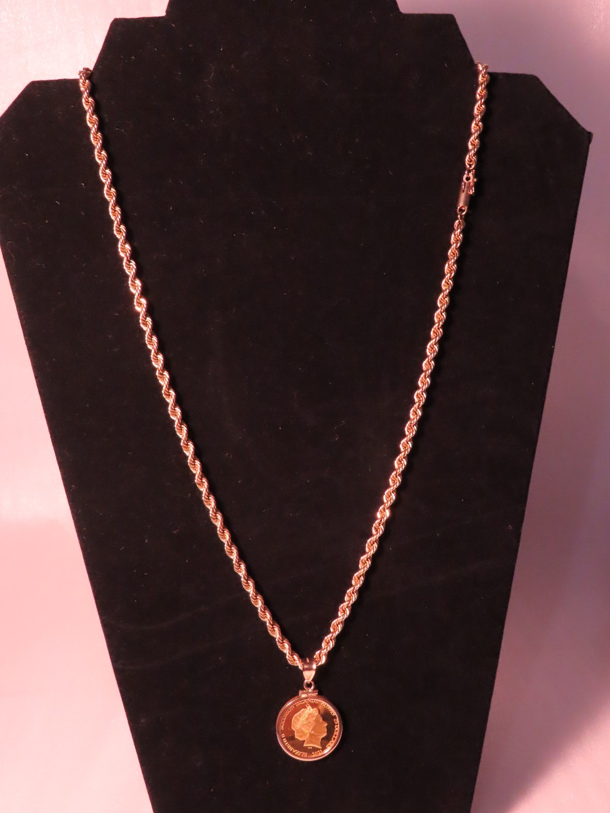 2021 Solomon Islands 1/4oz 24K Gold Coin Pendant & 1.3oz Solid Gold Rope Chain