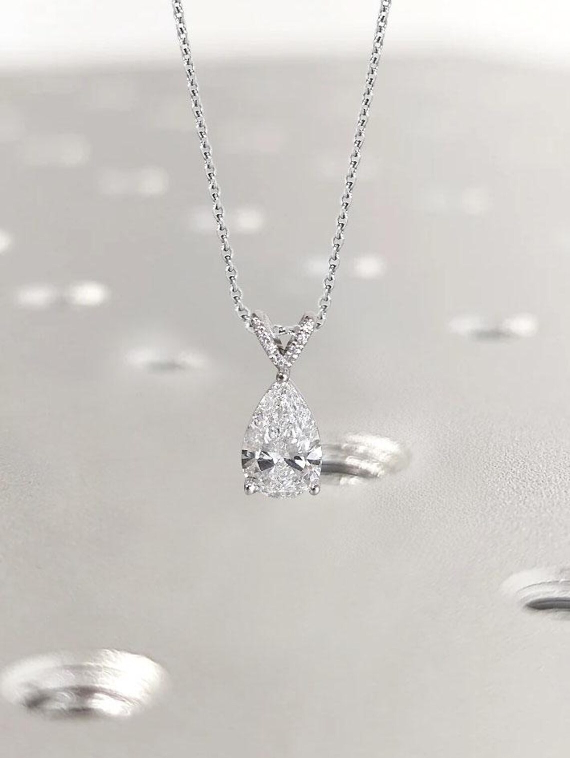 1.5 CT Pear Cut Fancy Moissanite Wedding Pendant 14K White Gold Plated For Women