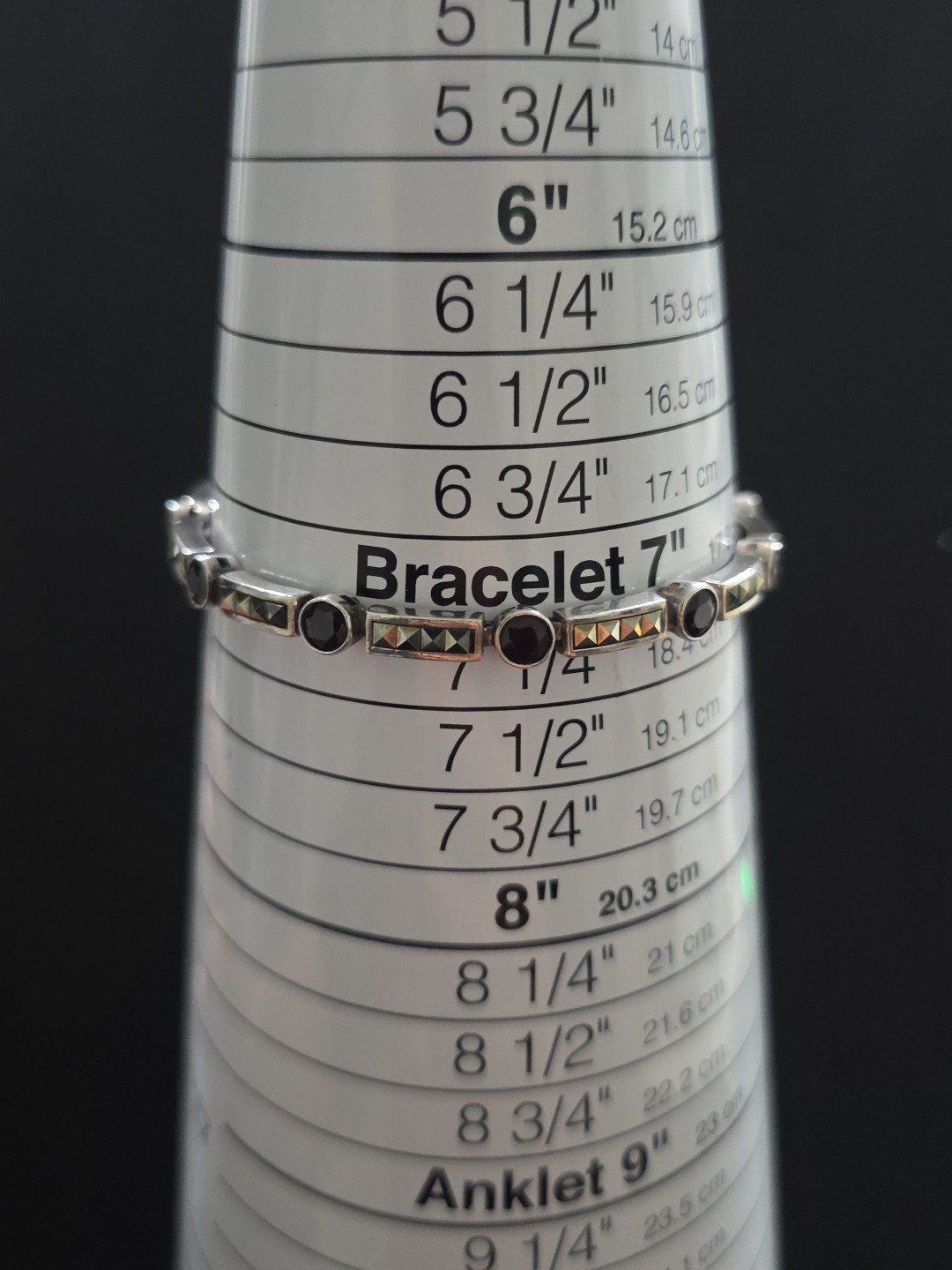 Vintage Art Deco ACi 925 Sterling Silver Garnet Marcasite Tennis Bracelet 7″